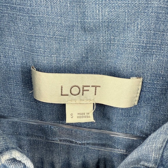 LOFT Denim Chambray Button Up Shirt Short Sleeve Women Size S Blue - Picture 5 of 7